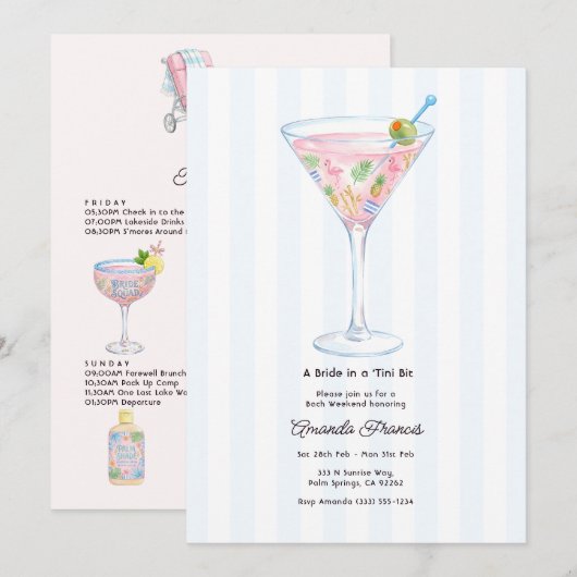 パームスプリングスのバチェラーetteパーティー Bride in a Tini Bit 招待状 (正面/裏面)