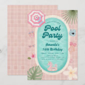 パームスプリングスの夏のパーティー誕生日招待状 招待状 (正面/裏面)
