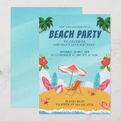 パームスプリングスの夏のビーチの誕生日パーティー 招待状 (正面/裏面)