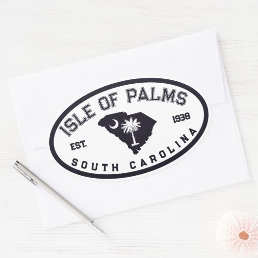 パームズアイルサウスカロライナ州旗マップ海軍ヴィンテージ 楕円形シール (封筒)
