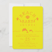 パームズアンドドルフィンズイエロー&オレンジビーチベビーシャワー 招待状 (正面)