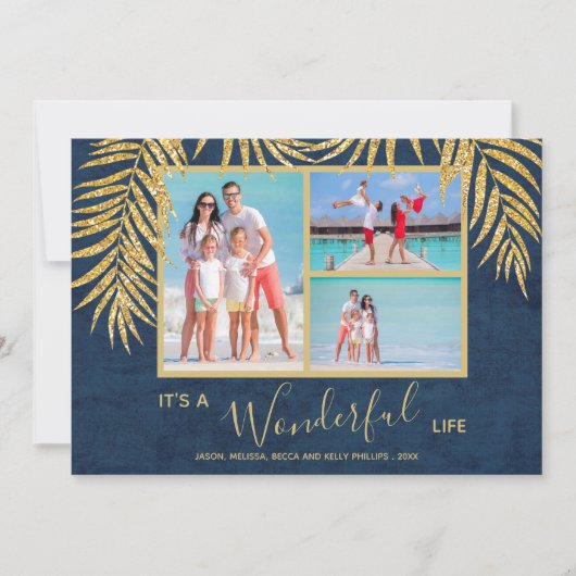 パームズオンブルーフォトコラージクリスマス シーズンカード (正面)