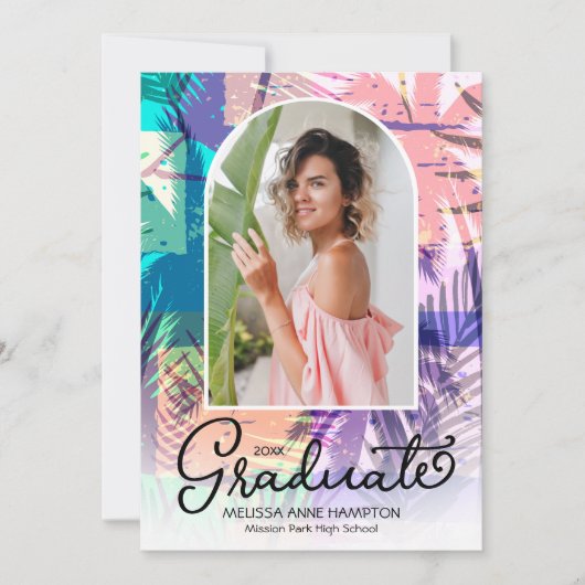 パームズカラフル写真卒業パーティー招待状 招待状 (正面)