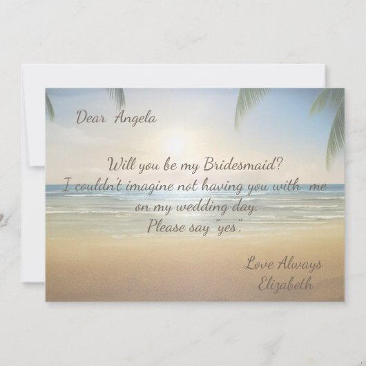 パームズ・サンセットビーチの花嫁の友人へのカード 招待状 (裏面)