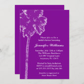 パームツモダンリーパープルブライダルシャワー 招待状 (正面/裏面)