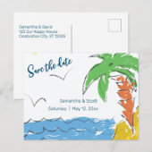 パームツリーがあるパーソナライズされた宝のビーチ 案内ポストカード (正面/裏面)