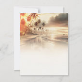 パームツリーとオレンジ色の夕焼けのビーチ Save the Date 招待状 (裏面)