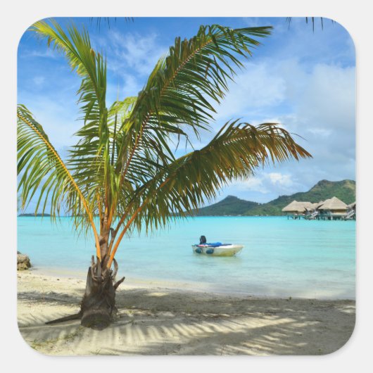 パームツリーとオーバーウォーターリゾートステッカー スクエアシール (正面)