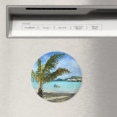 パームツリーとオーバーウォーターリゾートラウンドマグネット マグネット (インサイチュ (食洗機))