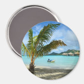 パームツリーとオーバーウォーターリゾートラウンドマグネット マグネット (正面/裏面)
