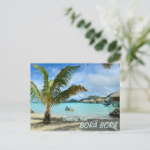 パームツリーとオーバーウォーターリゾート文字はがき ポストカード (スタンド正面)