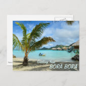 パームツリーとオーバーウォーターリゾート文字はがき ポストカード (正面/裏面)