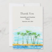 パームツリーとビーチ結婚式サンキューカード 招待状 (正面)