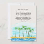 パームツリーとビーチ結婚式サンキューカード 招待状 (裏面)
