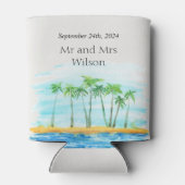 パームツリーとビーチ結婚式 缶クーラー (裏面)