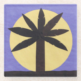 パームツリーとフルムーンデザイン付きガラスコースター ガラスコースター