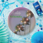 パームツリーとライトのメリークリスマス ペーパープレート (パーティー)