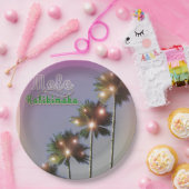 パームツリーとライトのメリークリスマス ペーパープレート (パーティー)