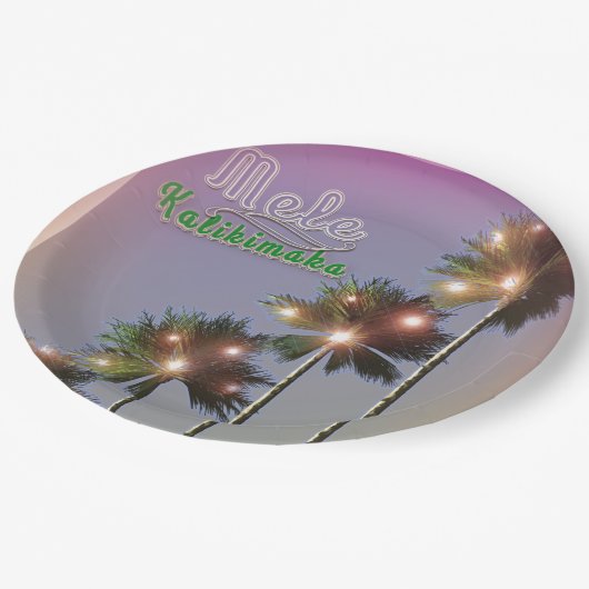 パームツリーとライトのメリークリスマス ペーパープレート (アングル)