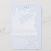 パームツリーと海淡い色のブルーシーン 便箋 (正面/裏面)