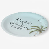 パームツリーと鳥のシンプルビーチウェディング ペーパープレート (アングル)