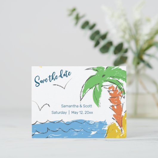 パームツリーのビーチのカスタマイズされた宝物 案内ポストカード (スタンド正面)