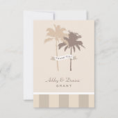 パームツリーのフラットな結婚式のお礼カード | ビーチ サンキューカード (正面)
