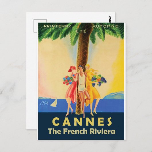 パームツリーの下のカンヌからの女の子 ポストカード (正面/裏面)