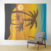 パームツリーの熱帯ビーチの背景 タペストリー (インサイチュ(横))