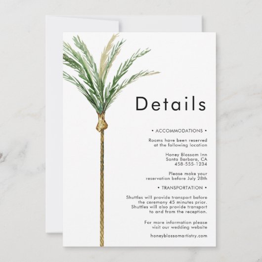 パームツリーの目的地の詳細結婚すべて 招待状 (裏面)