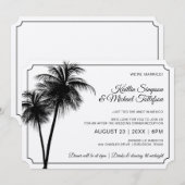 パームツリーの結婚式招待状 | 黒のクラフト紙 招待状 (正面/裏面)