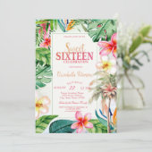 パームツリーの葉とトロピカルフラワーの夏のスイート16 招待状 (スタンド正面)