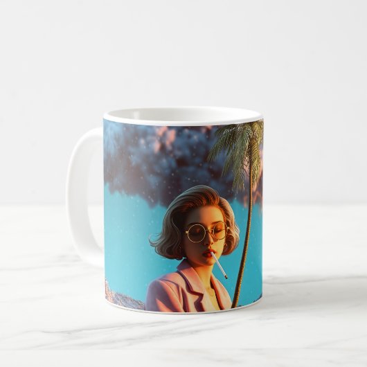 パームツリーを持つシュールな女性 コーヒーマグカップ (正面左)