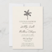 パームツリーアイボリーミニマリストカップルシャワー 招待状 (正面)