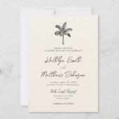 パームツリーアイボリーミニマリストデスティネーションウェディング 招待状 (正面)