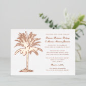 パームツリーアイランドデスティネーションウェディングバラ金ゴールド 箔招待状 (立ち正面)