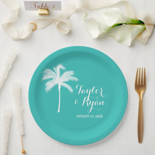 パームツリーアクアウェディング ペーパープレート (ウェディング)