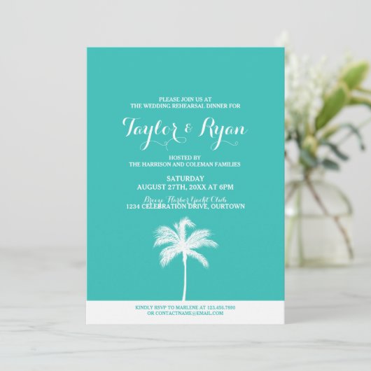 パームツリーアクア結婚のリハーサルディナー招待状 招待状 (スタンド正面)