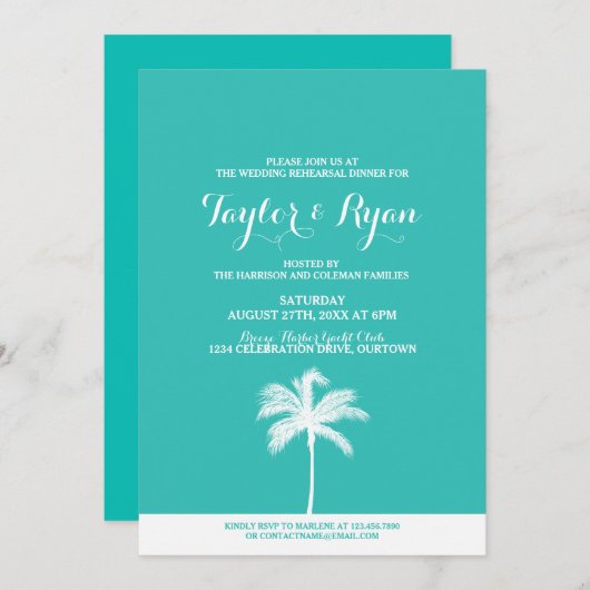 パームツリーアクア結婚のリハーサルディナー招待状 招待状 (正面/裏面)
