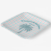 パームツリーアズールピンク市松模様にブライダルシャワー ペーパープレート (傾斜あり)