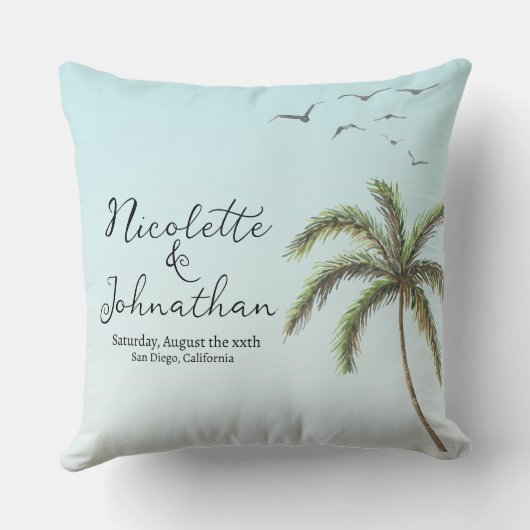 パームツリーアンドバードシンプルビーチ結婚式キープサケ クッション (裏面)