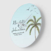 パームツリーアンドバードシンプルビーチ結婚式 ラージ壁時計 (傾斜)