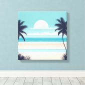 パームツリーアンドフルムーンビーチシーン キャンバスプリント (インサイチュ (ウッドフロア))