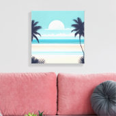 パームツリーアンドフルムーンビーチシーン キャンバスプリント (インサイチュ (リビング))