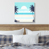 パームツリーアンドフルムーンビーチシーン キャンバスプリント (インサイチュ (寝室))