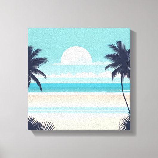 パームツリーアンドフルムーンビーチシーン キャンバスプリント (正面)