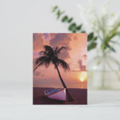 パームツリーアンドボートビーチサンセット シーズンポストカード (スタンド正面)