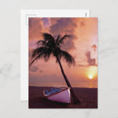 パームツリーアンドボートビーチサンセット シーズンポストカード (正面/裏面)