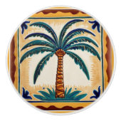 パームツリーイエローブラウン&グリーンビーチハウスデコール セラミックノブ (正面)