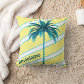 パームツリーイエローブルーストライプ装飾用クッション クッション (ブランケット)